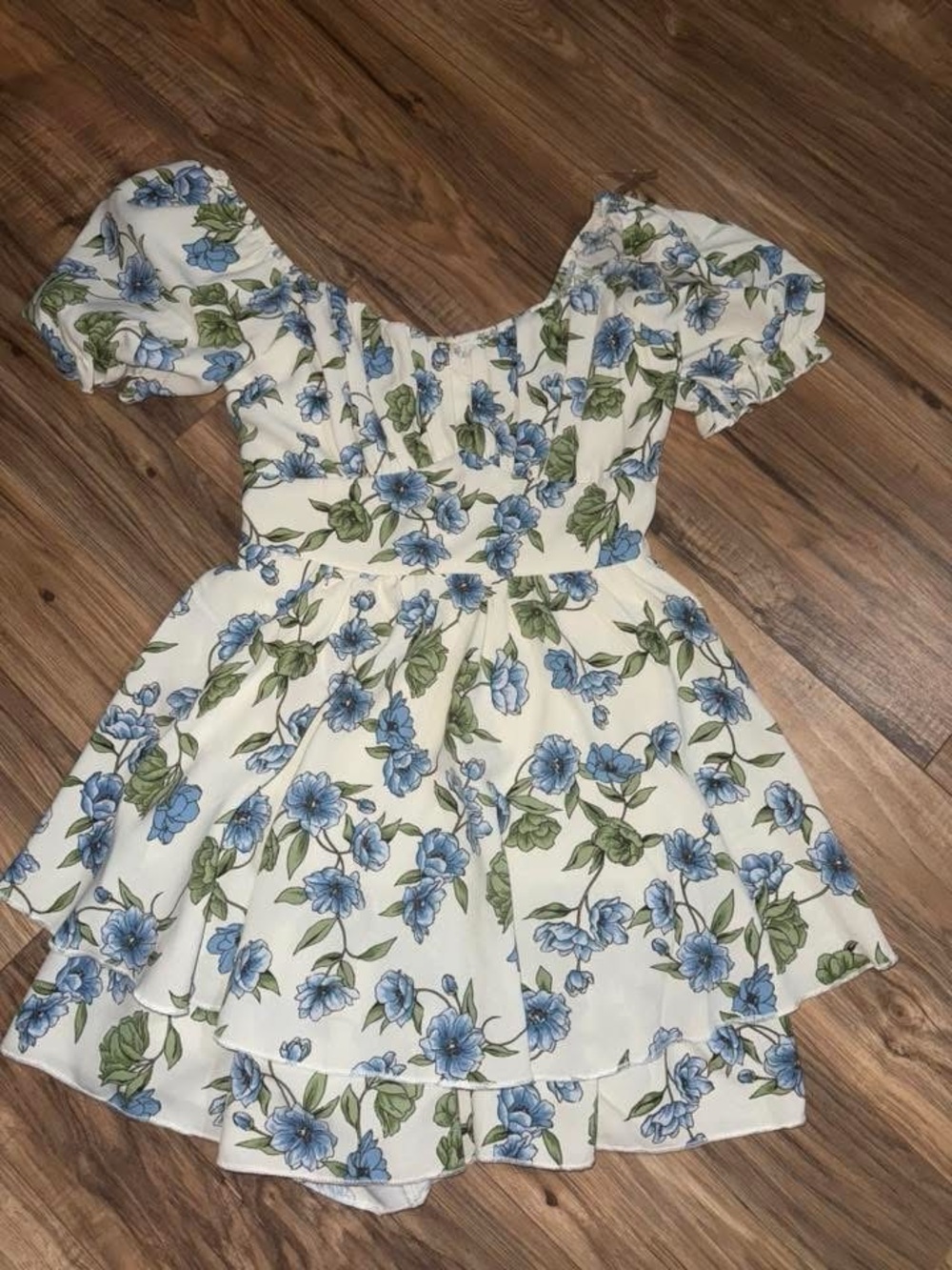 Women’s White & Blue Floral Dress w/ Built in Shorts